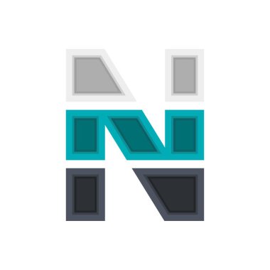  N vektör yazı tipi alfabesi, modern dinamik tasarım. Siyah, İrlanda mavisi, beyaz renk. ; tasarım ögeleri; logo, yaratıcı poster, kurumsal kimlik, uygulama vs..