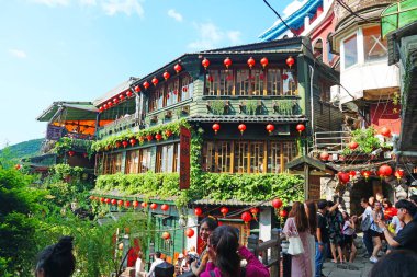 Yeni Taipei City , Tayvan - 28 Temmuz 2019 : Jiufen Old street'te a-mei çay evi.