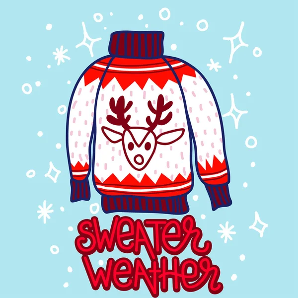 Doodle estilo camisola de Natal com renas — Vetor de Stock