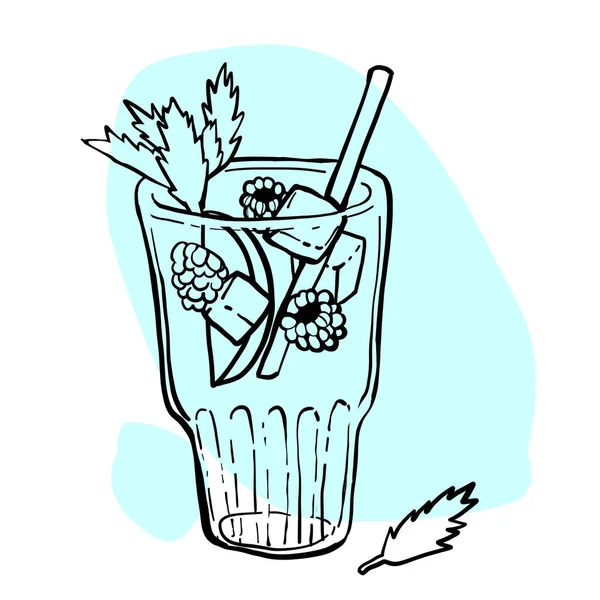 Limonada de framboesa em um copo com gelo e hortelã — Vetor de Stock