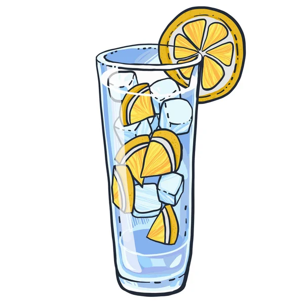 Lemoniada szkła z plasterkiem cytryny i kostki lodu — Wektor stockowy