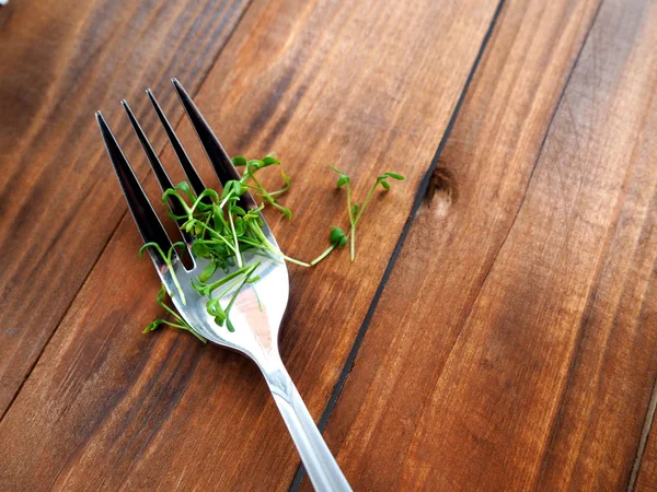 Brotes de microverduras en un tenedor —  Fotos de Stock