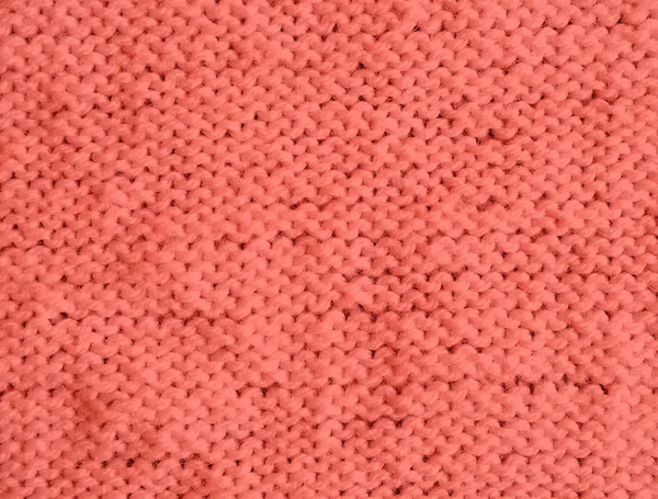 Textura de suéter de lana de punto teñido en Coral vivo — Foto de Stock