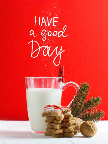 Piękna kompozycja świąteczne ciasteczka i mleko — Zdjęcie stockowe