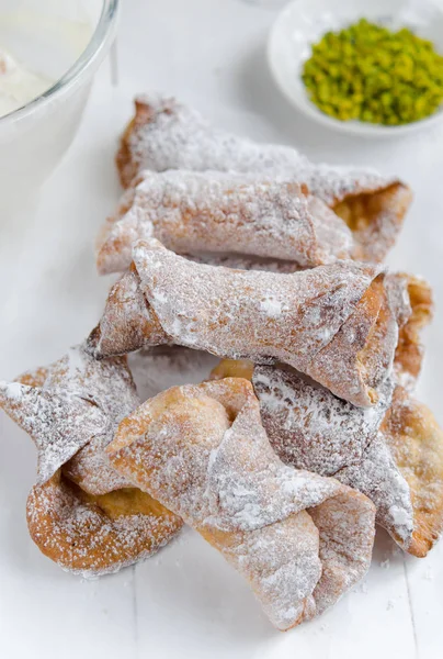 Italian Cannoli Green Pistachio Nuts Candied Orange — Stock Photo, Image