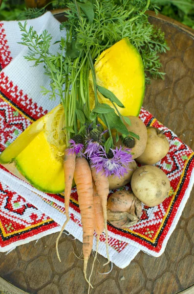 Patatas Frescas Maduras Zanahorias Calabaza — Foto de Stock