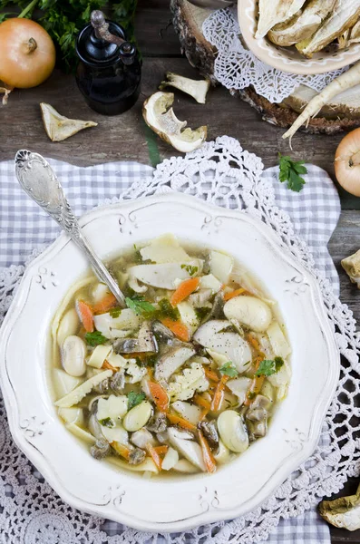 Sup Panas Dengan Jamur Dan Sayuran Dalam Mangkuk — Stok Foto