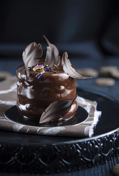 Gâteau Chocolat Avec Glaçage Chocolat Noir Framboise Chocolat — Photo