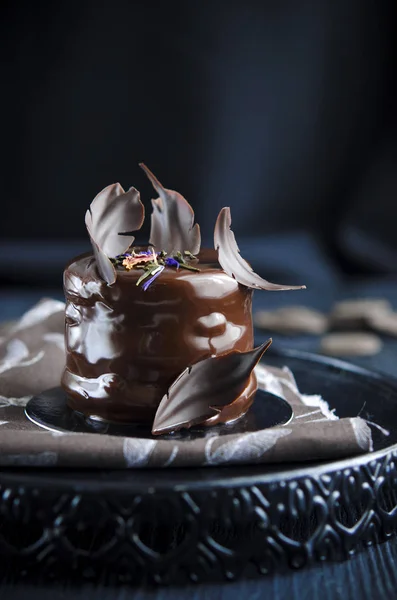 Gâteau Chocolat Avec Glaçage Chocolat Noir Framboise Chocolat — Photo