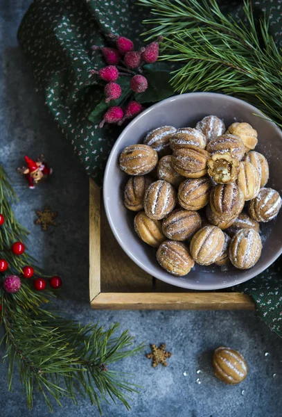 Draufsicht Auf Hausgemachtes Süßnuss Dessert Schüssel — Stockfoto