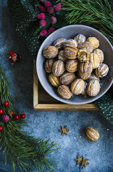 Draufsicht Auf Hausgemachtes Süßnuss Dessert Schüssel — Stockfoto