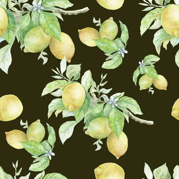 Бесшовный Рисунок Лимонами Ветке Ручная Акварельная Иллюстрация Печать Текстиль Бумага — стоковое фото