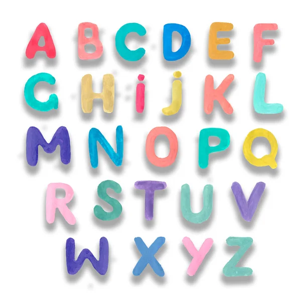 Angielski Alfabet Ręcznie Rysowane Kolorowe Ilustracja Dla Dzieci Zabawne Kreskówkowe — Zdjęcie stockowe