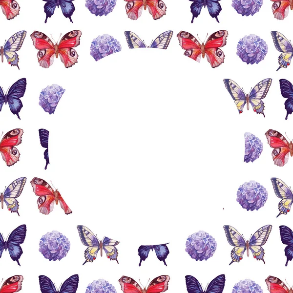 Рамка Круглая Набор Бабочками Ручная Акварельная Иллюстрация Элементы Отдельно Белом — стоковое фото