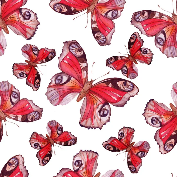 Бесшовная Коллекция Образцов Бабочками Ручная Акварельная Иллюстрация Элементы Отдельно Белом — стоковое фото