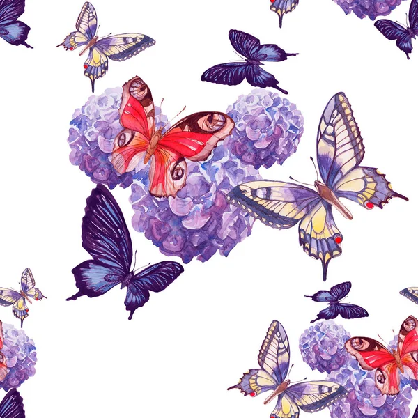 Colección Patrones Sin Costuras Con Mariposas Ilustración Acuarela Dibujada Mano — Foto de Stock