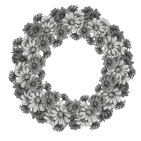 Χειροποίητη Απεικόνιση Μολύβια Λουλούδια Μπουκέτο Μπουμπούκια Και Πέταλα Μαργαρίτες Άνοιξη — Φωτογραφία Αρχείου