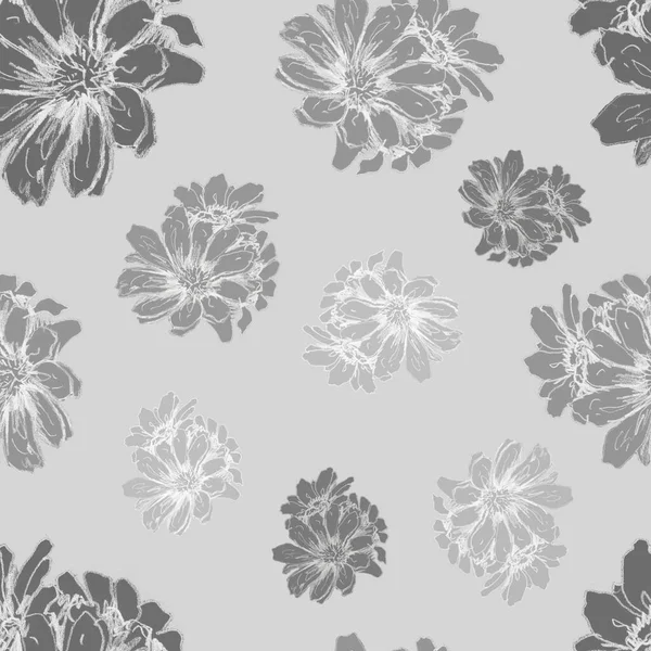 Seamless Pattern Hand Drawn Illustration Pencils Flowers Bouquet Buds Petals — Stock Photo, Image