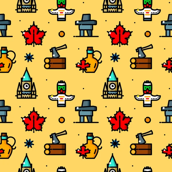 Canada Motif Sans Couture Sur Fond Jaune — Image vectorielle