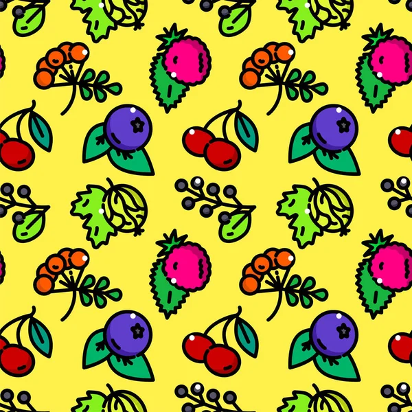 Berries Seamless Pattern Yellow Background — Stock Vector