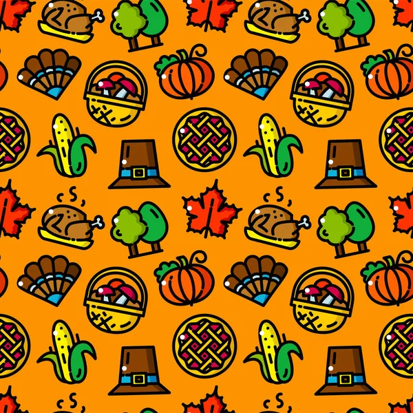 Thanksgiving Day Naadloze Patroon Oranje Achtergrond — Stockvector