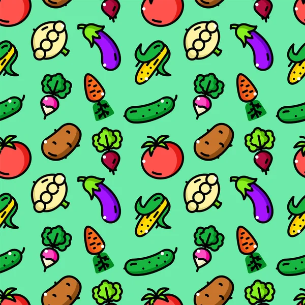 Colorful Seamless Pattern Different Vegetables Green Background — Stock Vector