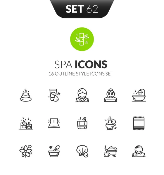 Outline Black Icons Set Spa Theme — Stock Vector