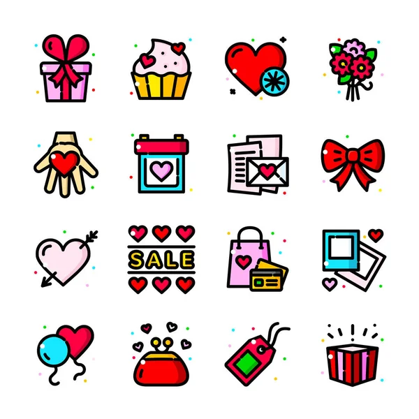 Set Iconos Del Día San Valentín Arte Línea Delgada Amor — Vector de stock