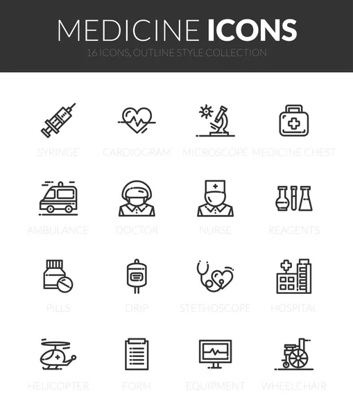 Outline Black Icons Set Thin Modern Design Style Flat Line — Stock Vector