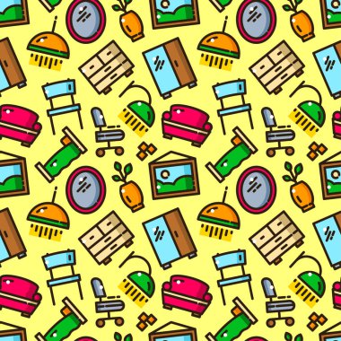 Çizgi stili, ev vektör çizim nesneleri ile daire seamless modeli