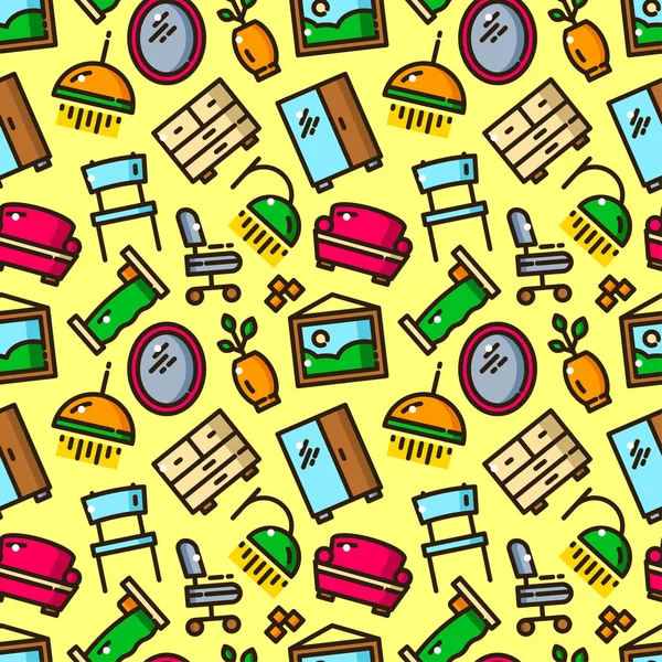 Çizgi stili, ev vektör çizim nesneleri ile daire seamless modeli