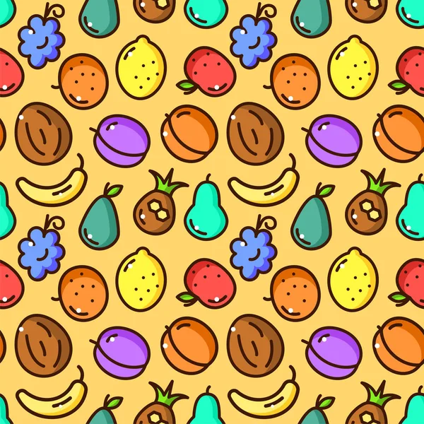 Fruit Seamless Pattern Objects Line Style Vitamin Vector Illustration — Stock Vector