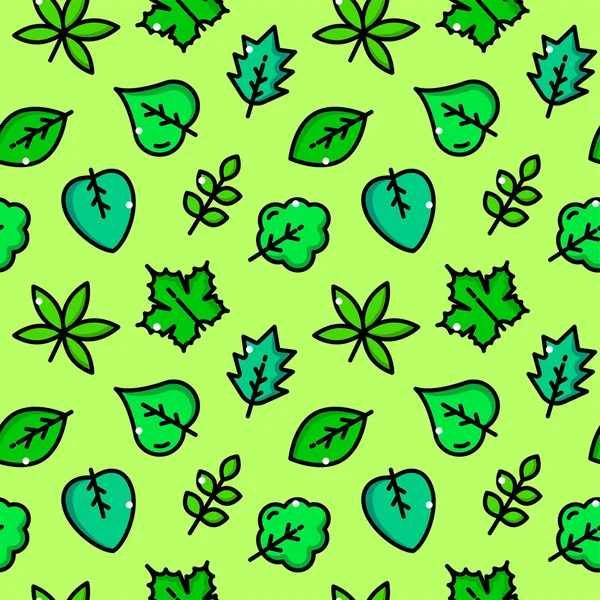 Πράσινα Φύλλα Χωρίς Ραφή Πρότυπο Αντικείμενα Στυλ Γραμμής — Διανυσματικό Αρχείο
