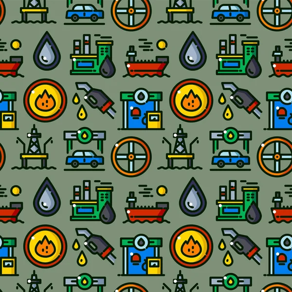 Motif Sans Couture Industrie Pétrolière Avec Des Objets Style Ligne — Image vectorielle