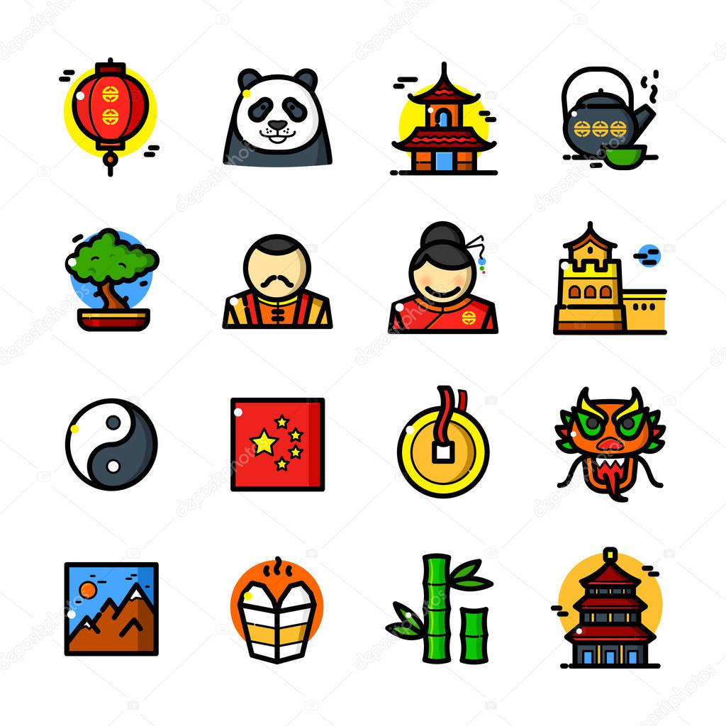 Thin line art China icons set, symbols of country on white background