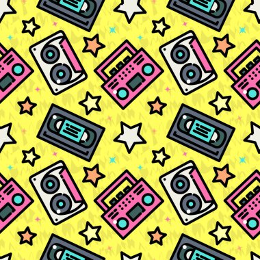 eski ses ve video kaset ile modern Dikişsiz desen vektör çizim