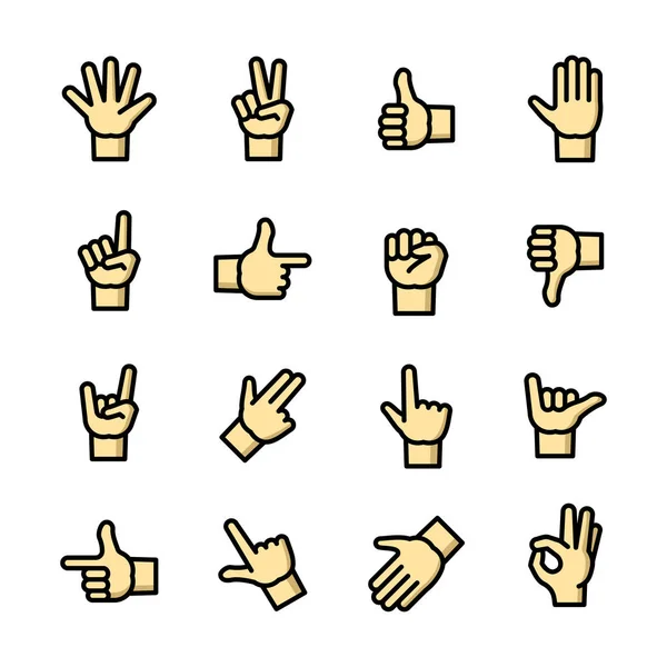 Vector Illustration Line Art Gestures Icons Set Hand Symbols — Stock Vector