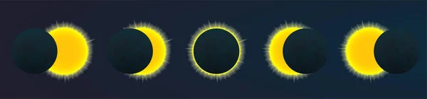 Phases Total Solar Eclipse Vector Illustration — Stock Vector