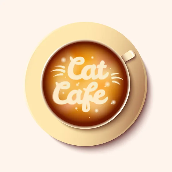 Katt Café Koncept Design Modern Kopp Kaffe Latte Med Vacker — Stock vektor