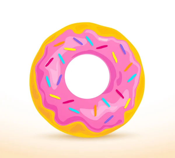 Classic Donut Pink Cream Sprinkled Small Sweets Vector Illustration Isolated — Stock Vector