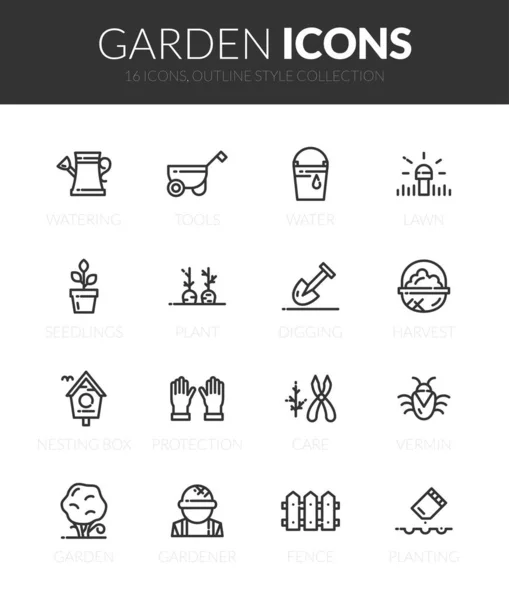 Outline Black Icons Set Thin Modern Design Style Flat Line — Stock Vector