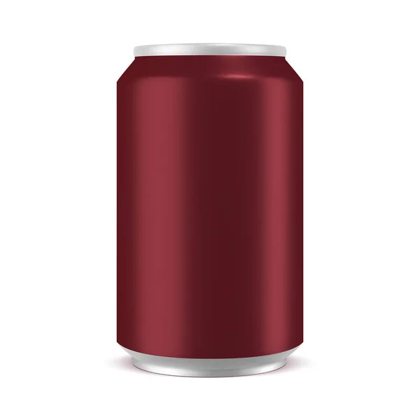 Aluminium Kan Cherry Kleur Mockup Realistische Vector Illustratie Geïsoleerd Witte — Stockvector