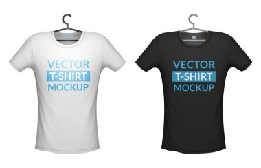 Metin veya resim için yeri olan beyaz t-shirt modeli arkaplandan izole edildi, vektör illüstrasyonu