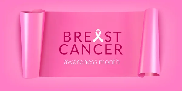 Biust Rak Świadomości Miesiąc Poziomej Baner Różowa Wstążka Jednokolorowy Nowoczesny — Wektor stockowy