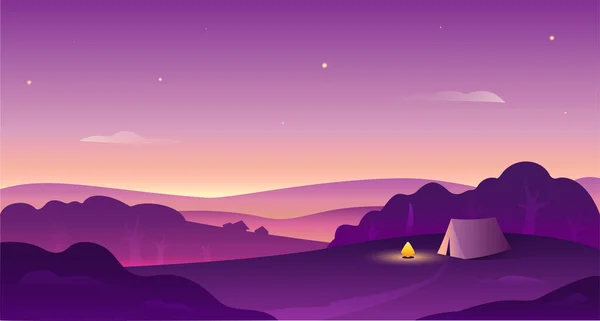 Paysage Coucher Soleil Concept Camping Illusion Vectorielle — Image vectorielle