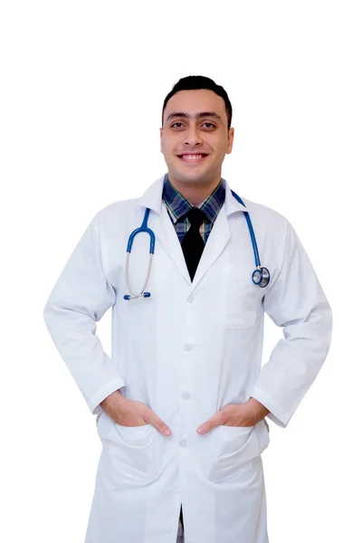 Retrato de médico masculino isolado em fundo branco — Fotografia de Stock