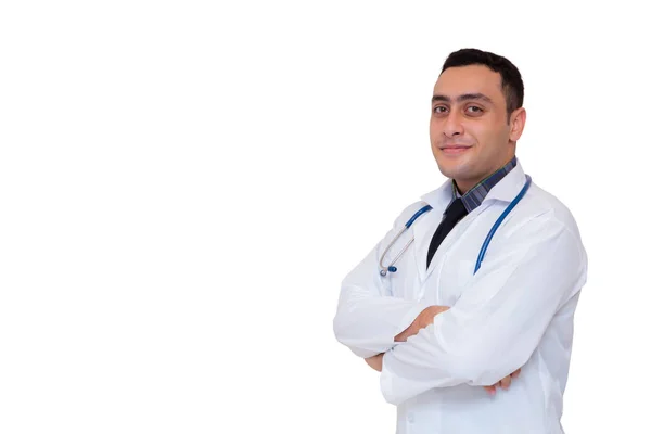 Retrato de médico masculino isolado em fundo branco — Fotografia de Stock