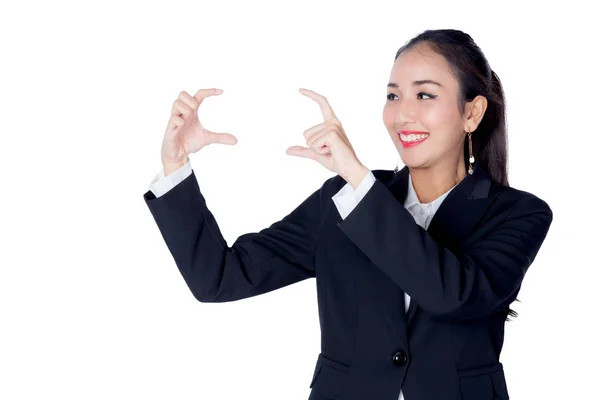 Mooie jonge Aziatische zakenvrouw met gebaar wijzende somethi — Stockfoto