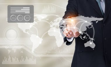 Dünya haritasına ve grafiğine dokunan işadamı fing'i ile ekrana geliyor