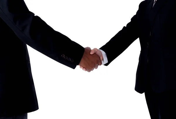 Рукопожатие между бизнесменом и бизнесвумен изолированы на — стоковое фото